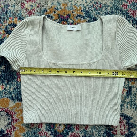 Babaton Aritzia Women’s Small Sculpt Knit Ribbed‎ Short Sleeve Cropped Top - Picture 6 of 7
